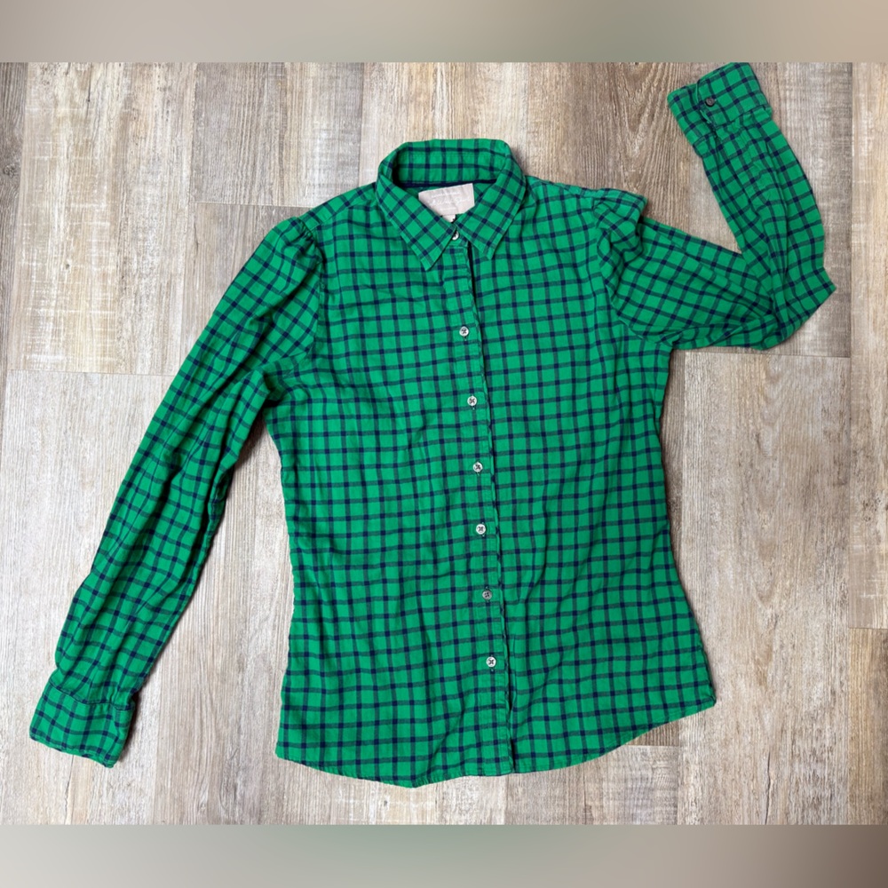 Banana Republic Navy & Green Checkered Flannel Cotton Shirt